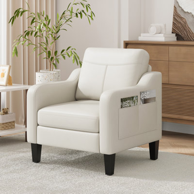 Wide Upholstered Accent Chair Faux Leather Armchair
