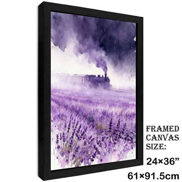 Winston Porter Black Framed Watercolor Lavender Field Wall Art ...
