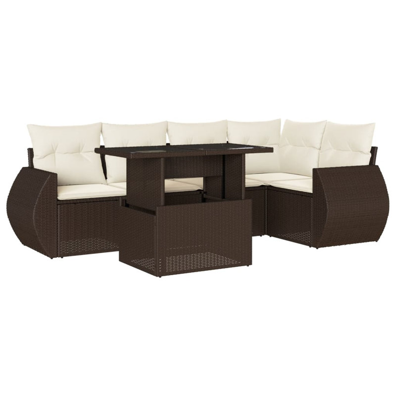 Vidaxl Garden Sofa Set Brown PE Rattan, Powder-Coated Steel Large