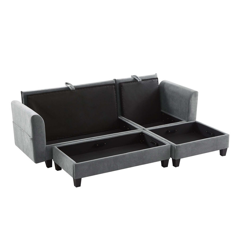 Canapé modulaire en L de 83 po avec canapé L 83 po avec amplement d'espace de rangement, repose-pieds mobile et six coussins décoratifs pour le salon