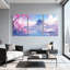 Paysage et nature, cerisiers en fleurs, temple, reflet, ciel, eau, nuages roses, ensemble de 3 impressions sur toile-1054238216