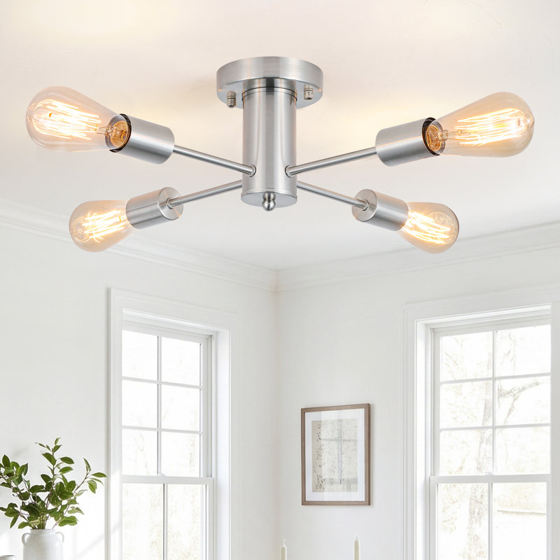 Bennefield 4 - Light 17.5'' Dimmable Sputnik Sphere Modern Linear Chandelier Semi Flush Mount Light, Gold