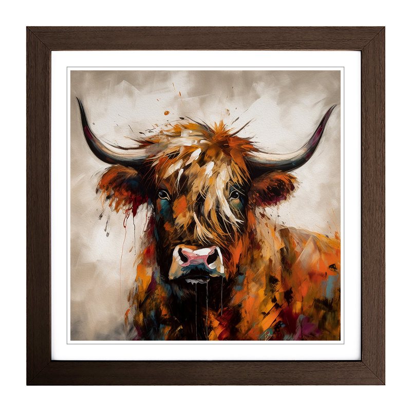 Highland Cow Abstract Framed Print, Walnut