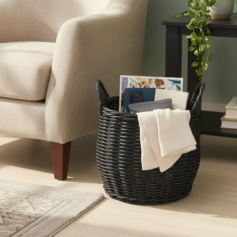 Bay Isle Home Round Resin Woven Wicker Clothes, Magazines Basket