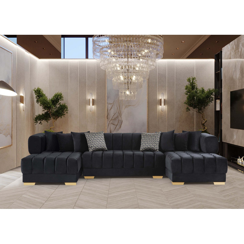 Canapé modulaire double en velours U, Velours noir