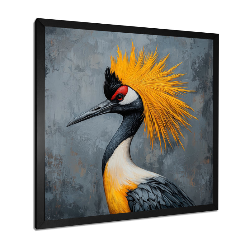 Grue grise et jaune - oiseau, art mural, Reproduction encadrée d'une seule photo, Noir, H 16 po x l 16 po