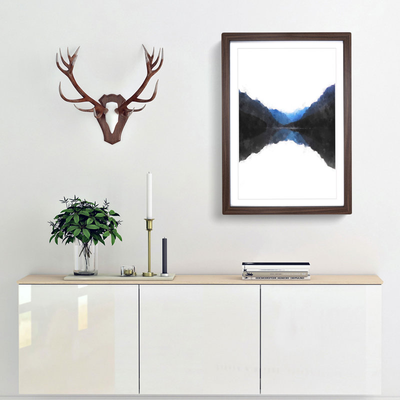 Mountains Reflecting - Single Picture Frame Painting on MDF, 87cm H x 62cm W x 2cm D, Walnut Framed
