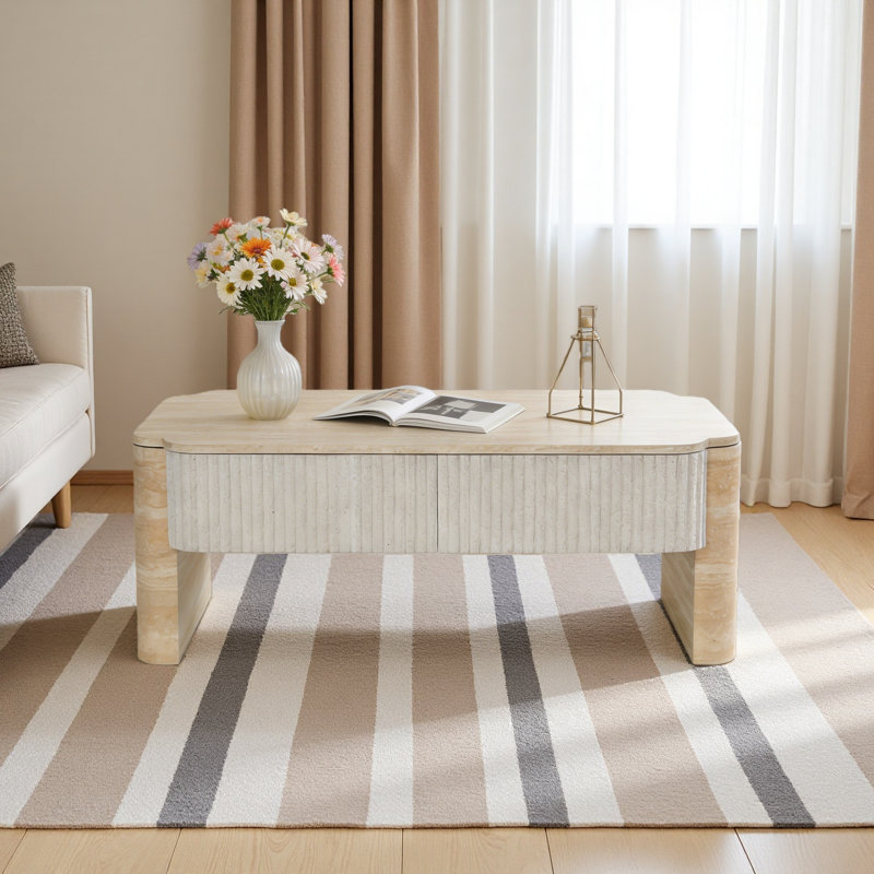 Table basse à plateau relevable, bureau moderne en bois avec rangement caché