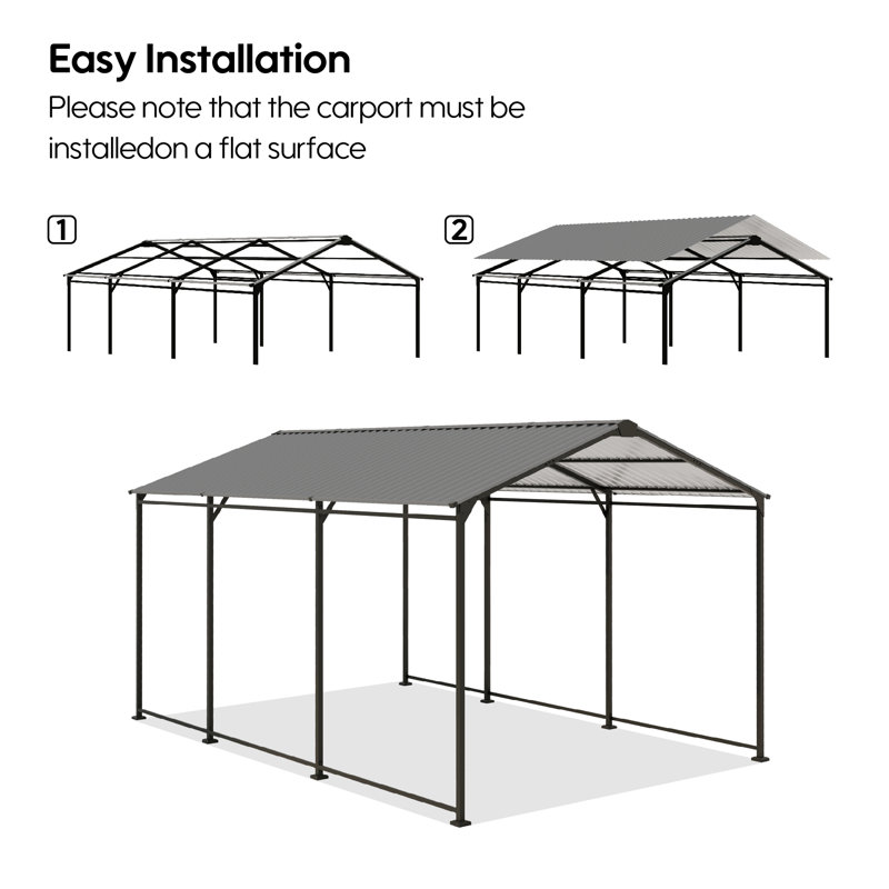Metal Carport Heavy Duty With Galvanized Steel Roof, Metal Garage Canopy With Galvanized Steel Roof & Frame, Car Tent Outdoor Storage Shed For Car, Boats And Truck, Gray