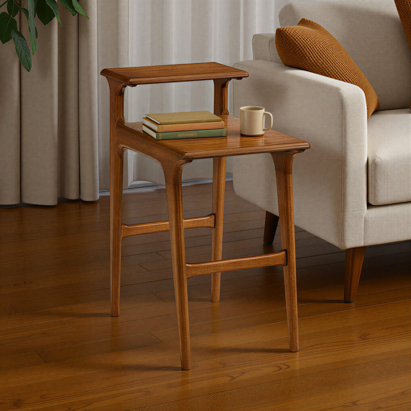 Mid-Century Modern Tiered Chairside End Table, Cinnamon