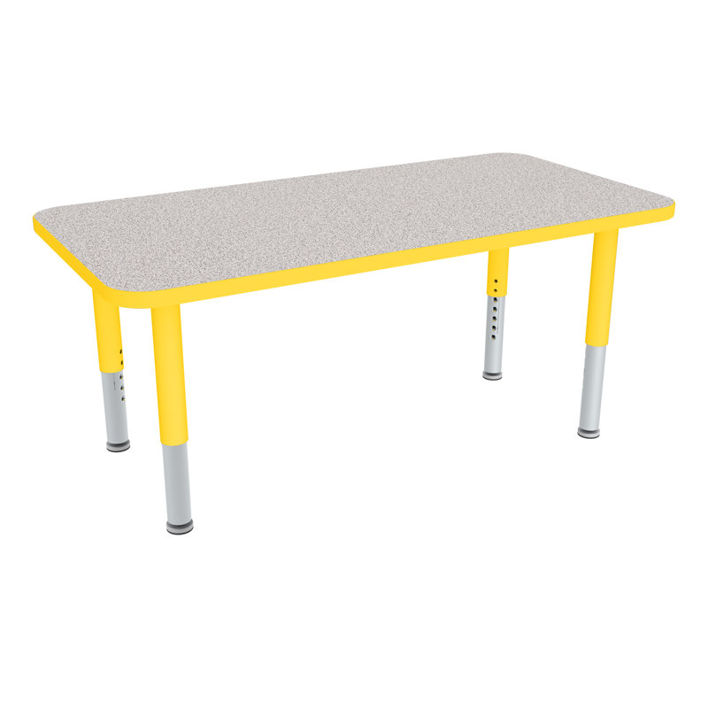 Table d'activités préscolaire rectangulaire à hauteur réglable avec roulettes, Gris nebula, L 36 po x l 24 po, Jaune