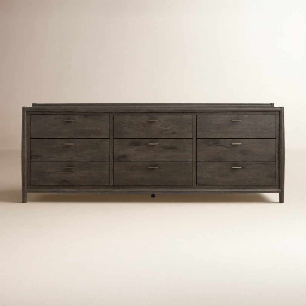 Cayenne 9 Drawer 85" W Solid Wood Dresser, Smoked Black