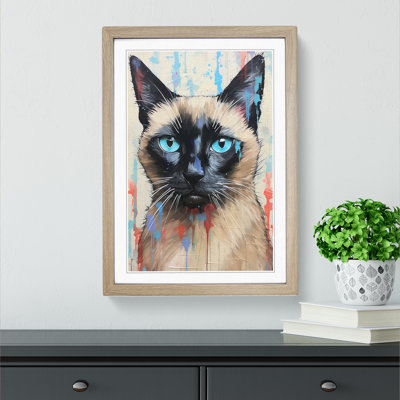 Siamese Cat Action Painting No.3 - Single Picture Frame Print on Wood