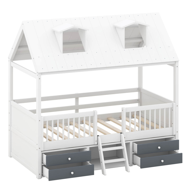 Lit avec rangement Queshon, Lit simple, Blanc