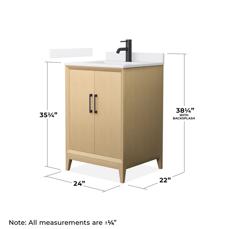 Janna 24" Freestanding Single Bathroom Vanity with Quartz Top, White Quartz, Matte Black, Single