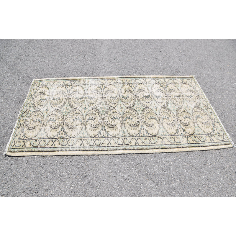 Tapis turc rétro tissé à la main avec un élégant motif oriental beige