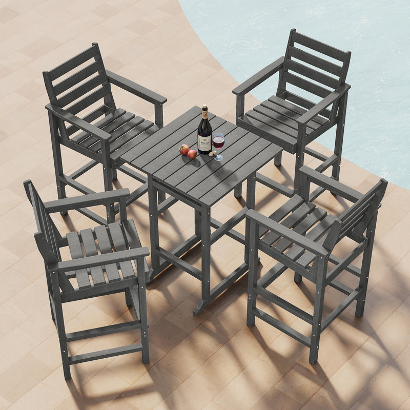 3-Piece HDPE Outdoor Bar Set – 2 Tall Bar Chairs & 1 Square Table, All-Weather Patio Furniture for Poolside, Garden, or Balcony
