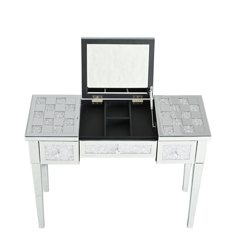 Bureau de coiffeuse en miroir avec incrustation de diamant concassé