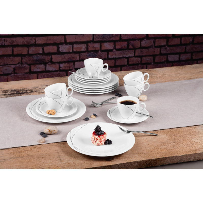 Trio 18 Piece Bone China Dinnerware Set, Service for 6, Highline