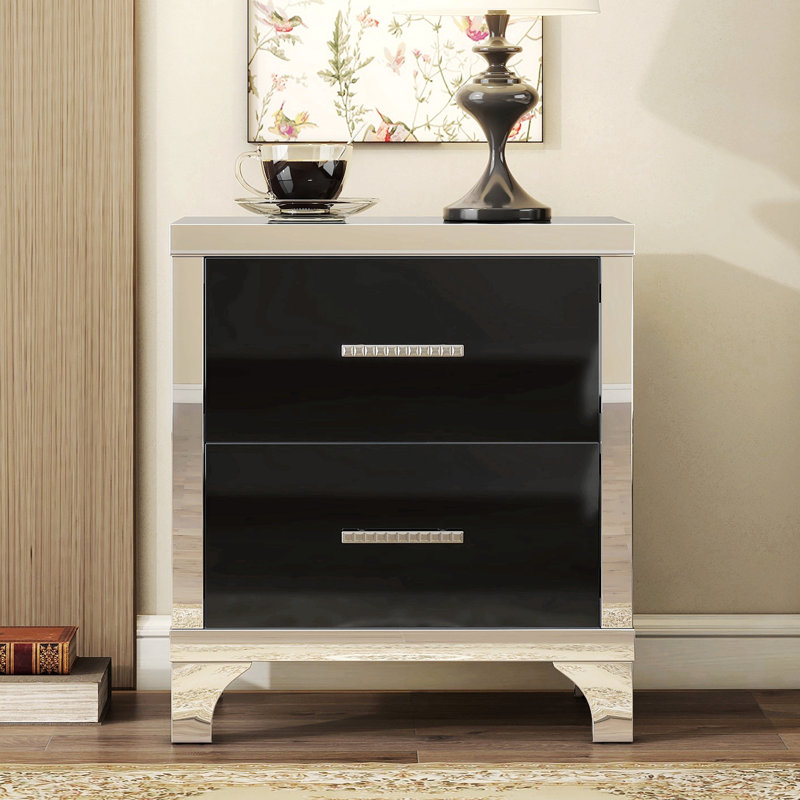 Table de chevet en bois manufacturé Elih, Noir / blanc