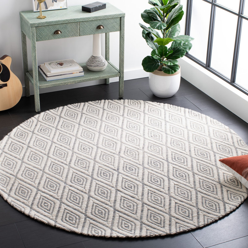 Marbella Hand Woven Wool And Cotton With Latex Geometric Rug, Round 6'