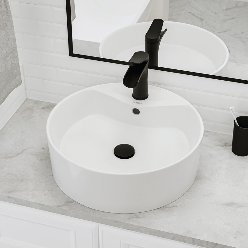 Karran Valera 18 In. Vitreous China Round Vessel Bathroom Sink With Overflow Drain