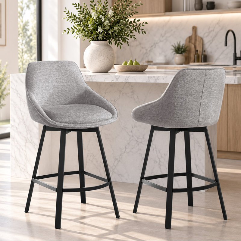 Tabouret de comptoir pivotant de 25,6 po avec structure en métal Absalom, Gris, 2