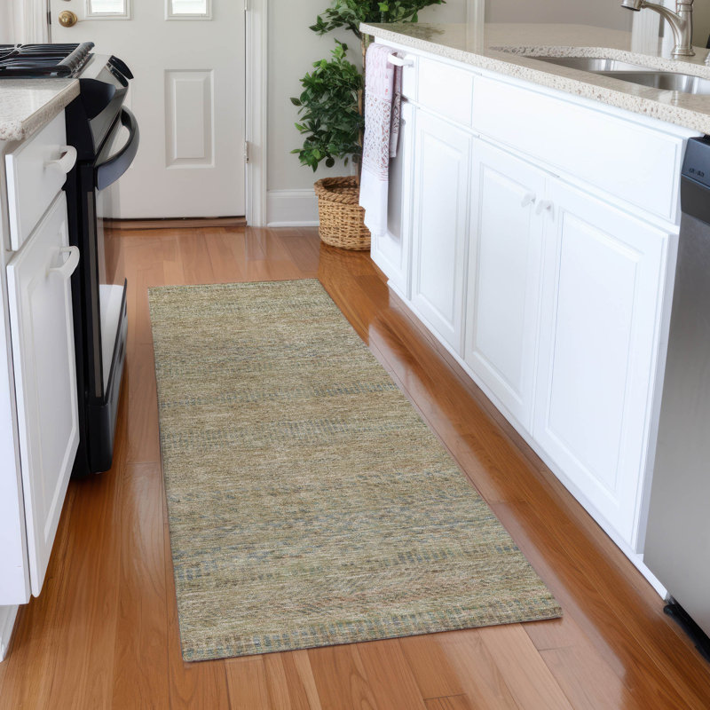 Tapis beige intérieur / extérieur lavable à la machine Claudian ACN1634, Tapis de couloir 2 pi 3 po x 7 pi 6 po