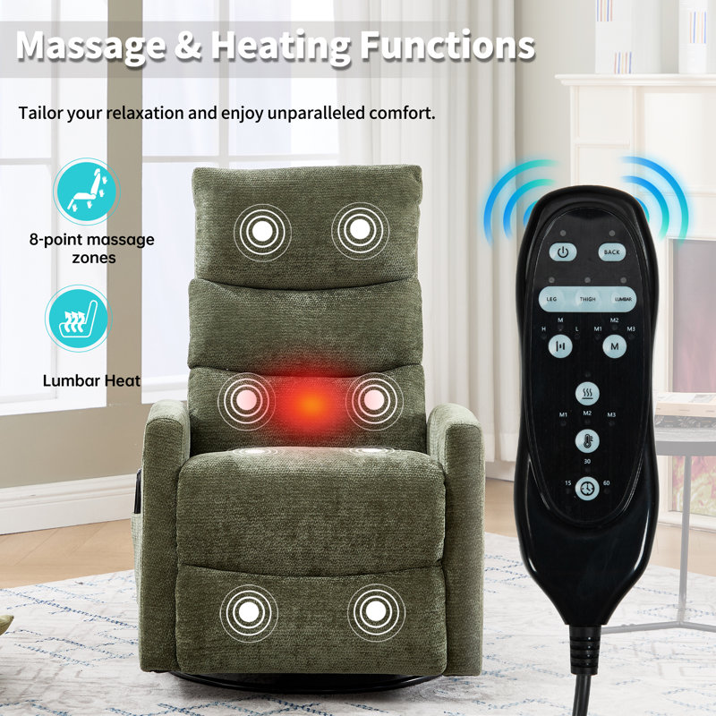 Fauteuil inclinable manuel berçant pivotant avec massage thermique SereniGlide, Green