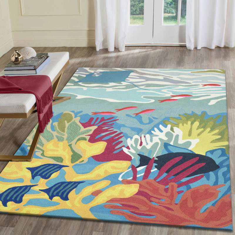 Tapis bleu touffeté à la main Hemsworth, Rectangle 7 pi 6 po x 9 pi 6 po