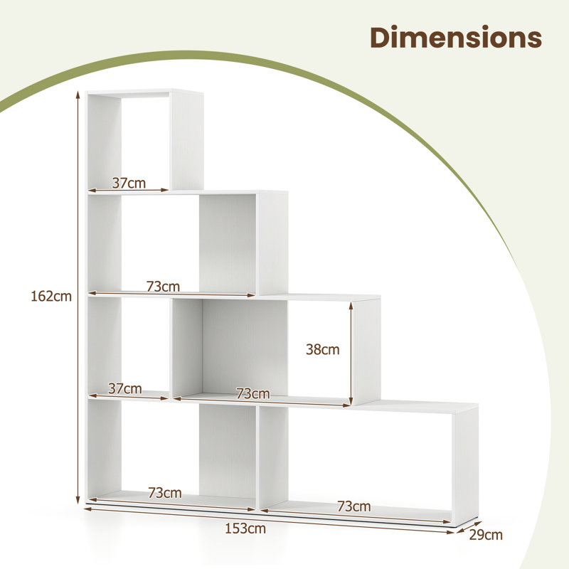 162cm H x 153cm W Step Bookcase, White