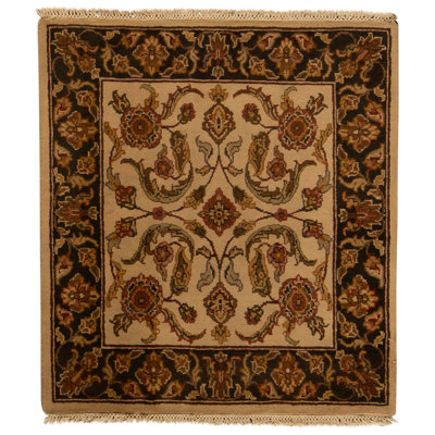 Tapis ivoire et noir noué à la main de haute qualité