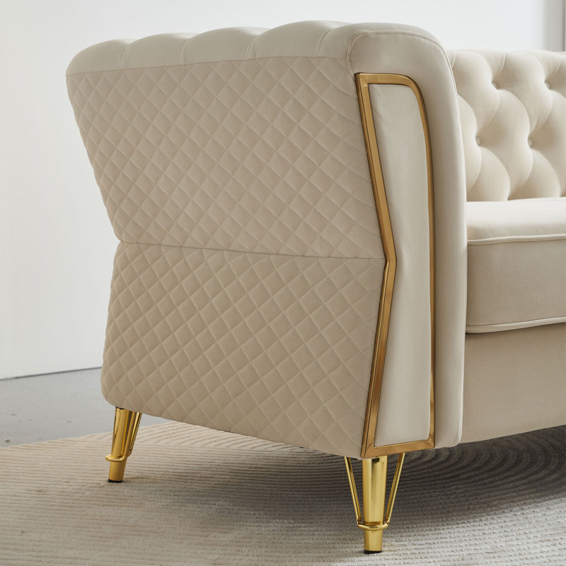 Canapé à accoudoirs évasés en velours 87,4 po Elira, Beige, 3