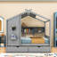 Lit en bois avec tiroirs et tablettes de rangement-78486540
