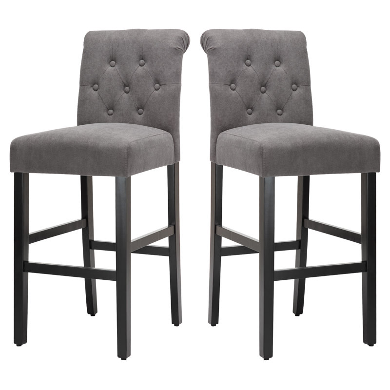 Alayna 28.5" H Mid-century Modern Fabric Upholsted Wood Bar Stool with Low Back, Gray Fabric