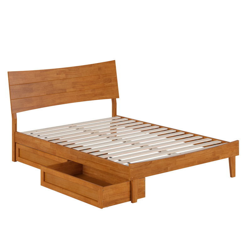 Phoenix Wood Platform Bed with Storage Drawers, Lit double, Caramel clair