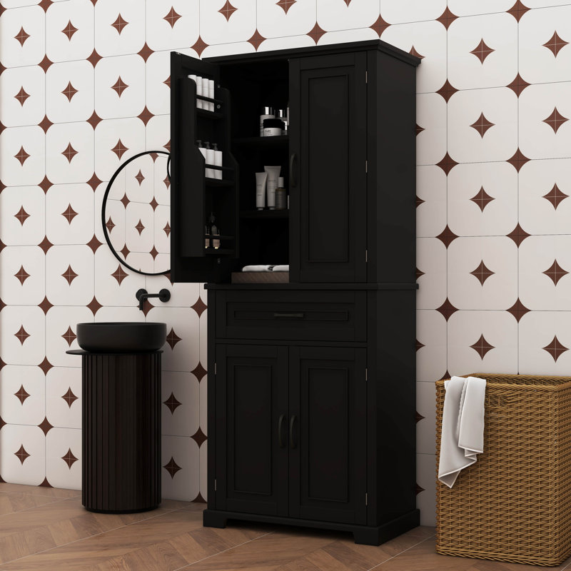 Armoire de rangement pour salle de bain avec portes et tiroir offrant un espace de rangement généreux, Noir