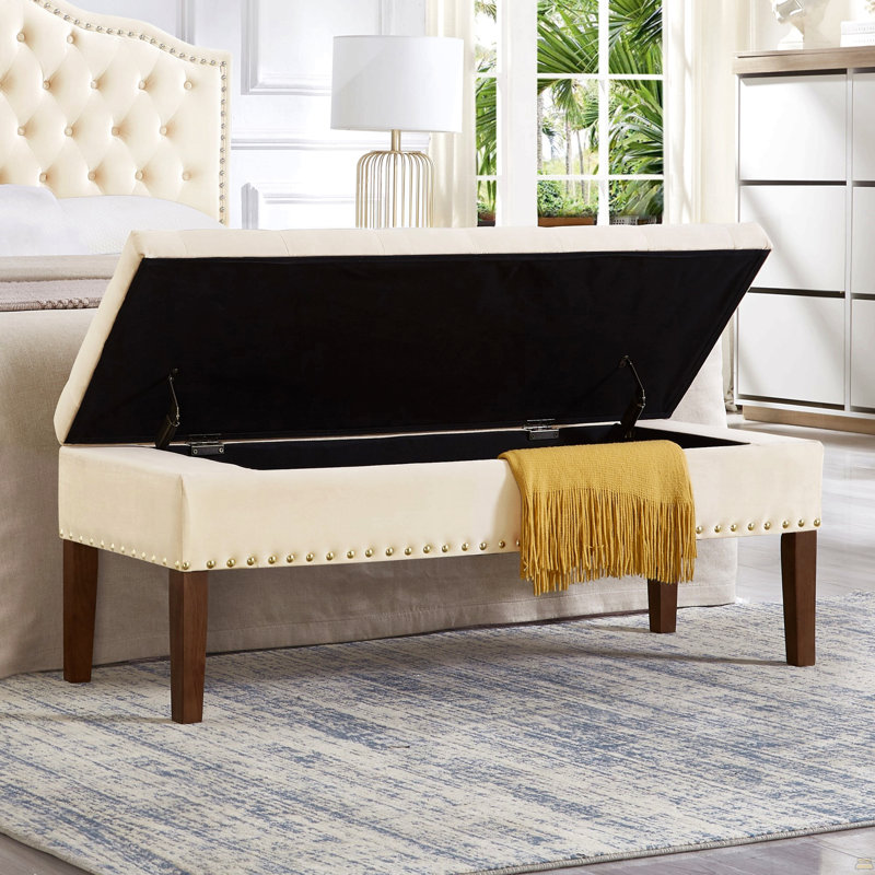 Banc capitonné avec rangement, Crème