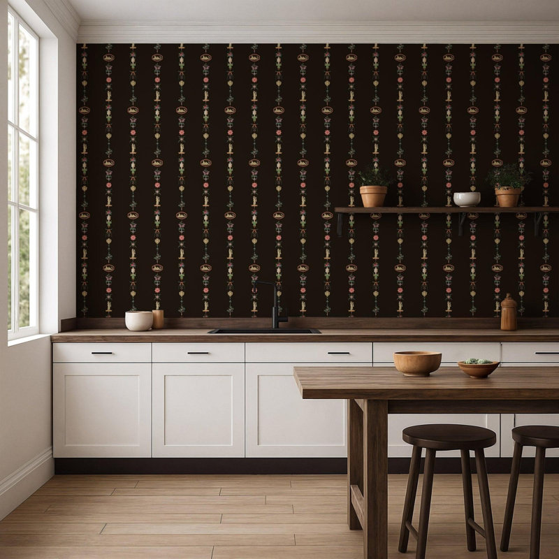 Papier peint NeoClassical Stripe - Laque noire, Black, Non-pasted
