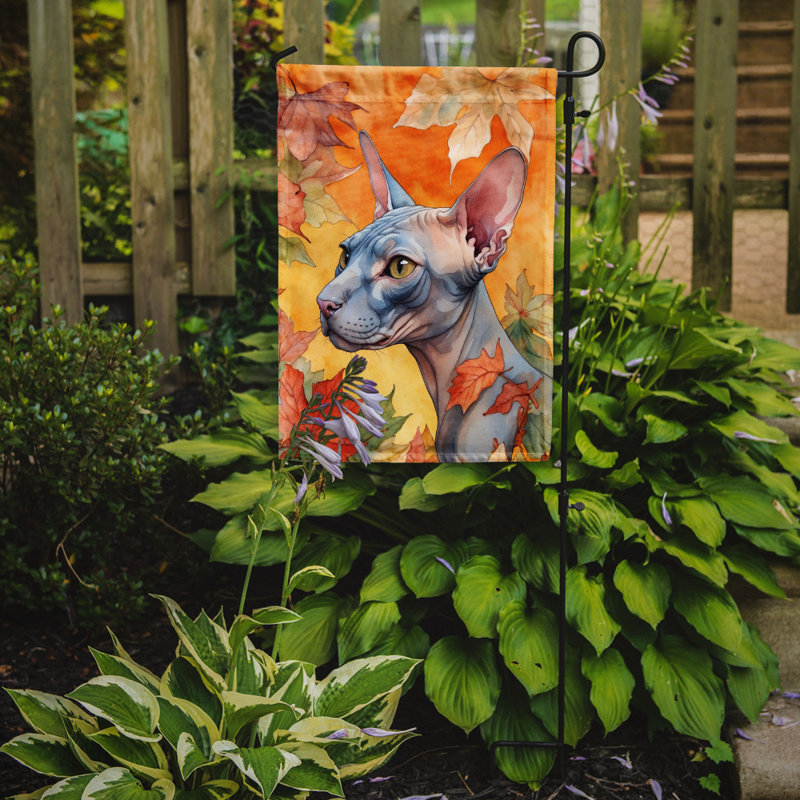 Chat en feuilles d'automne drapeau de jardin, Donskoy Don Sphynx