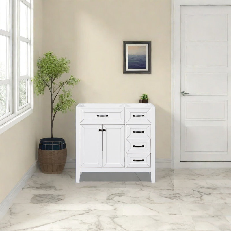 White 36" Freestanding Bathroom Vanity Cabinet with Drawers
