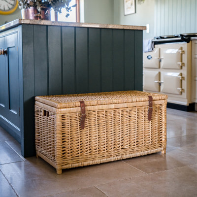 Extra Large Natural Wicker Storage Trunk Basket with Legs