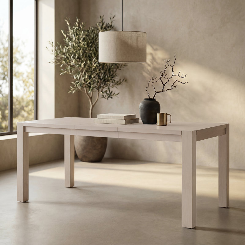Table de salle à manger extensible Modena - Bois massif avec rallonge coulissante, Beige clair