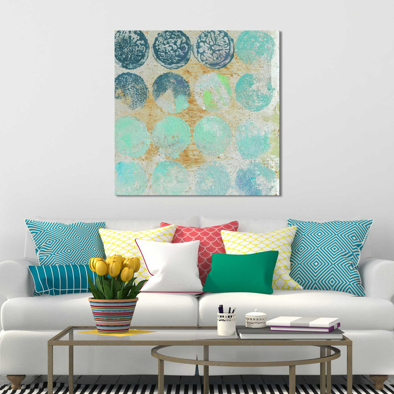 «Aqua Circles II», reproduction de peinture acrylique, H 18 po x l 18 po x P 1 po, Toile tendue
