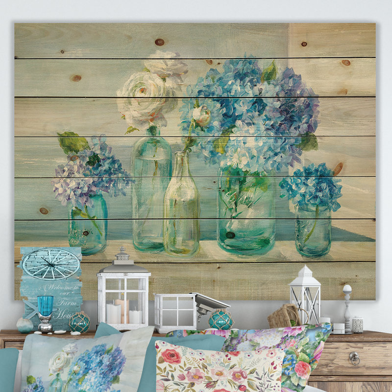 Coastl Flowers Bouquets - Impression nautique et côtière sur bois de pin naturel, H 30 po x l 40 po x P 1,5 po