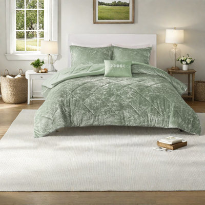 Luxurious Velvet Bedding Sets With Hypoallergenic Filling, Modern Green Style For Twin/twin Xl