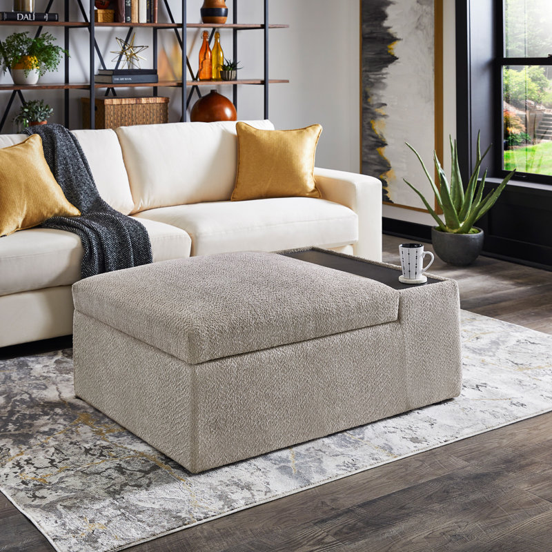 Betts Boucle Fabric Storage Ottoman With Table And Casters, Gray