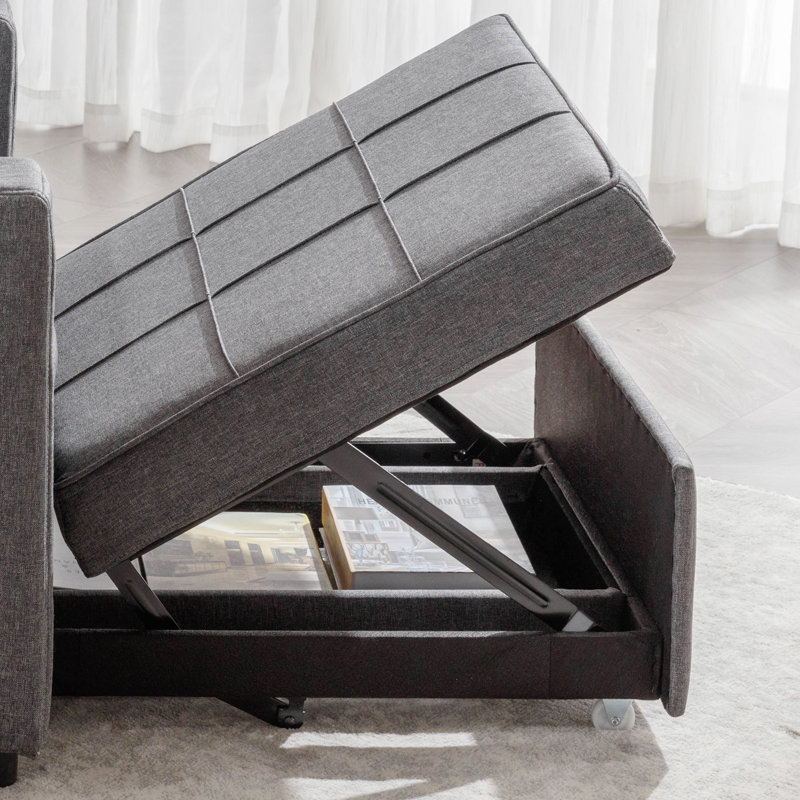 Kevron Convertible Sleeper Chair Bed, Futon Armchair Bed Sleeper with Cup Holders, 3-in-1 Adjustable Chair Bed with Side Pockets, Pullout Sofa Bed for Living Room, Apartment Office