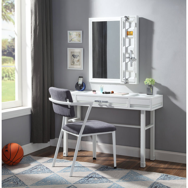 Ensemble coiffeuse avec miroir Egon, Blanc
