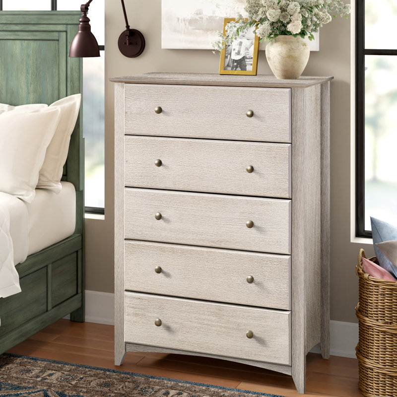 Commode 5 tiroirs Faringdon, Blanc patiné